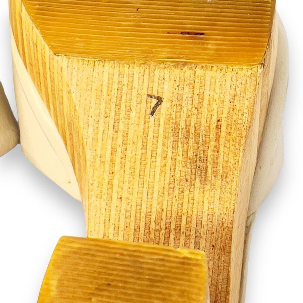 Anthropologie Jennifer Swii Cream Leather Platform Wooden Curved Heel Sandals 7 - Picture 8 of 11